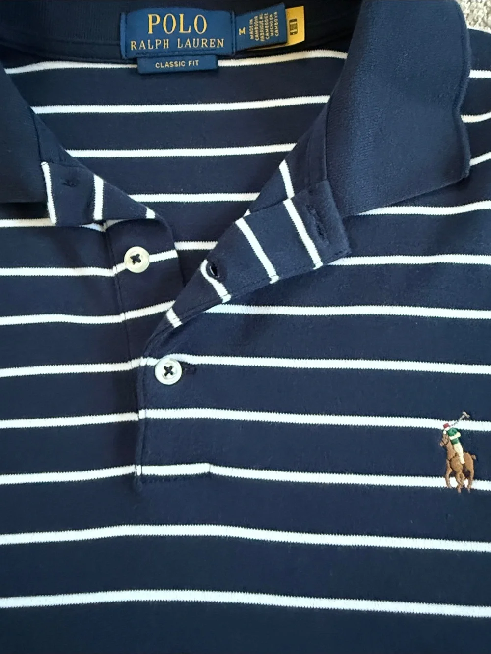 Ralph Lauren Navy and White Striped Polo Shirt